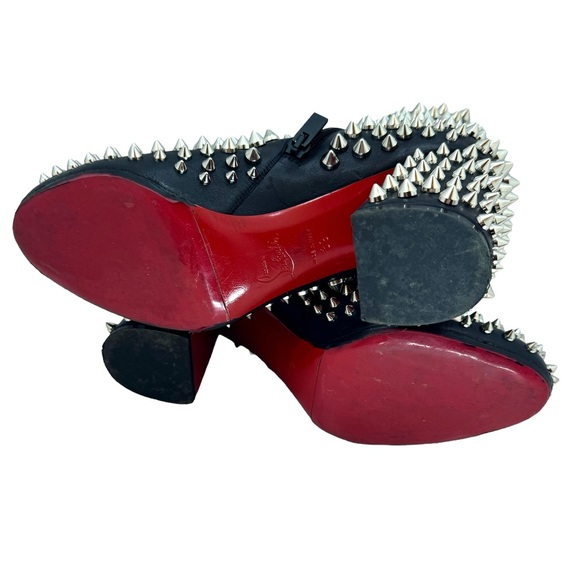 Christian Louboutin Black Leather Boots Louise Capet 85 Calf Spike Stud 39 9